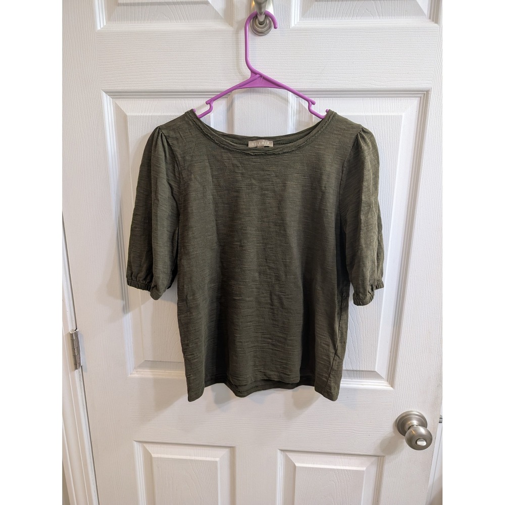 Lilla P Olive Green Puff Sleeve Textured Cotton Top Women's - Size S‎